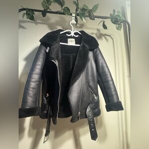 Zara Black Faux Leather Biker Jacket